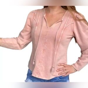 Anthropologie Maeve Long Sleeve Sweater Shirt Puff Shoulder Pink Sz XS Tie Neck
